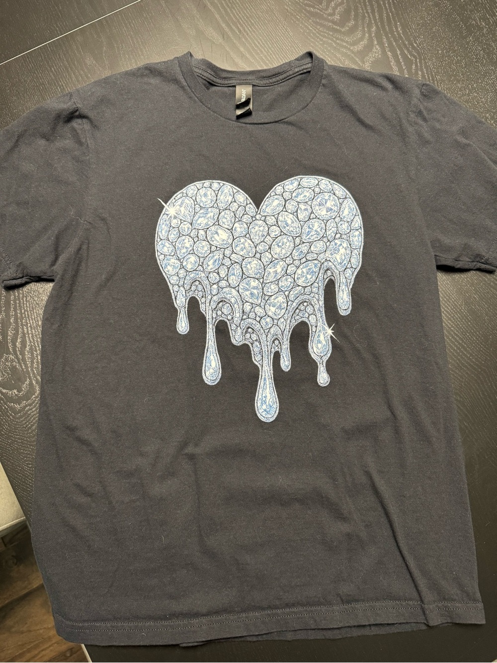 Gildan Black Tee with Dripping Blue-White Crystal Heart